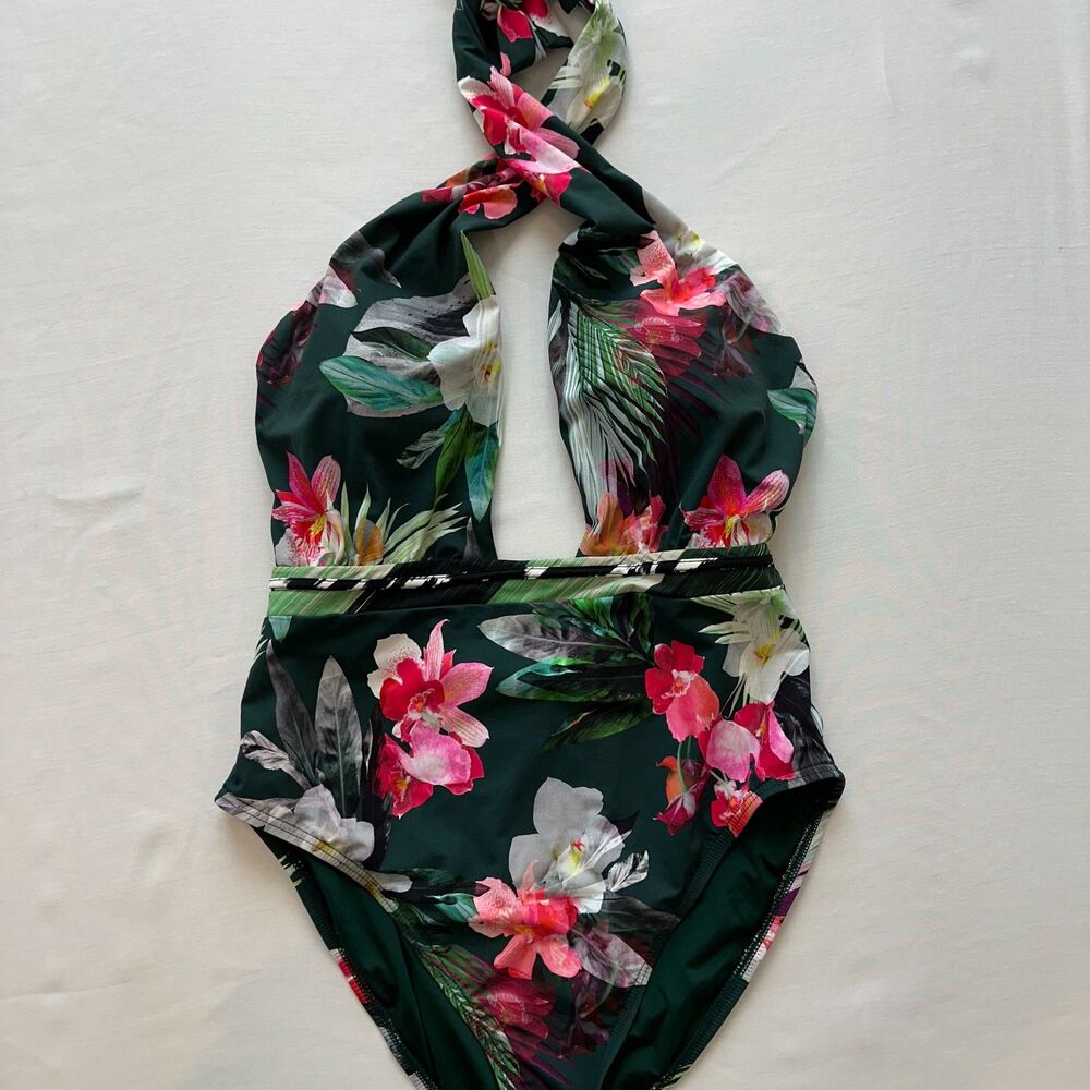 La Blanca Wrapfront One-Piece Swimsuit Womens Size 14 Jungle Floral Print